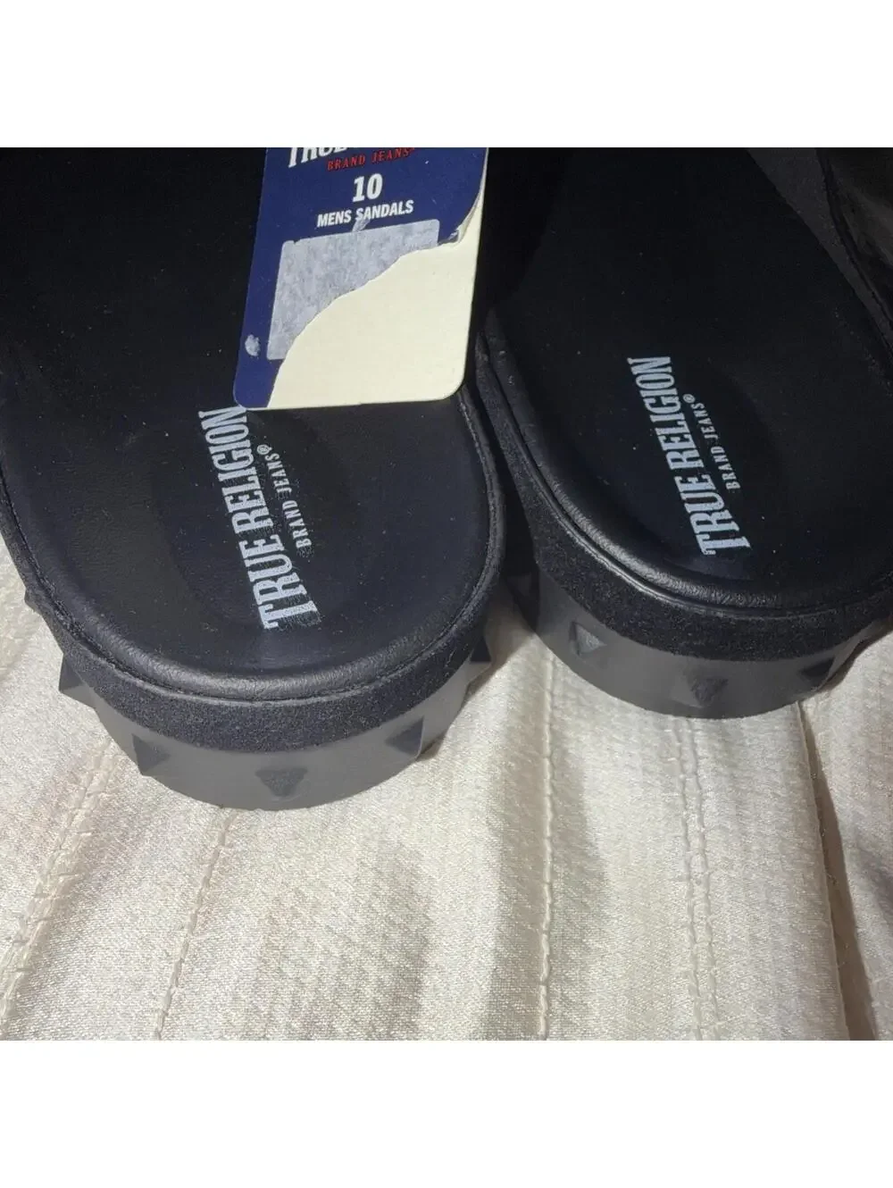 True Religion Men TR-Biggy-PBS Black Logo Sandals adjustable top strap Size 10